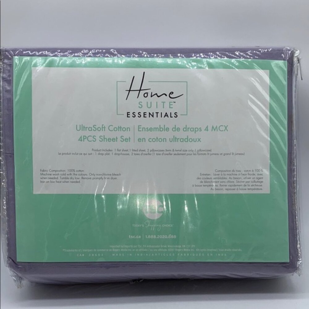 Home Suite Essentials UltraSoft Cotton Twin XL 3 Piece Sheet Set Lavender
